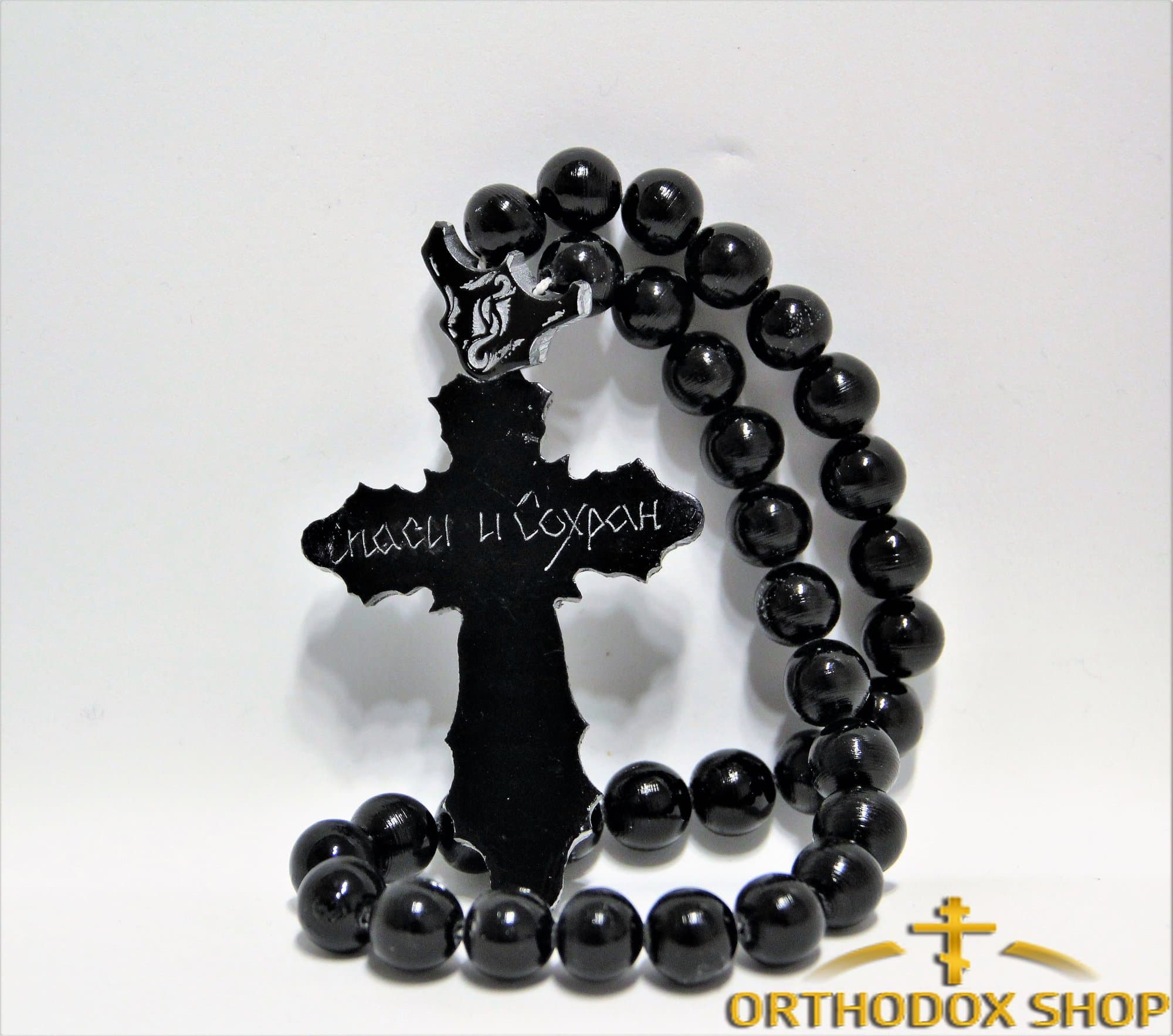 Автомобильная подвеска с крестом, ручная работа. 33 шарика, 30 см. Освященная Автомобильная подвеска с крестом, ручная работа. 33 шарика, 30 см. Освященная